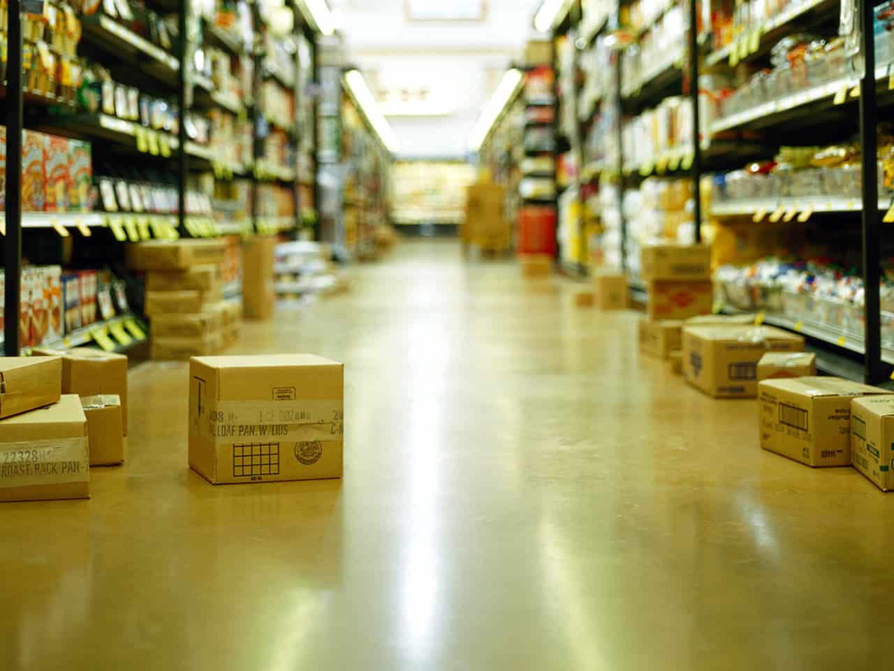 Boxes blocking grocery store aisle