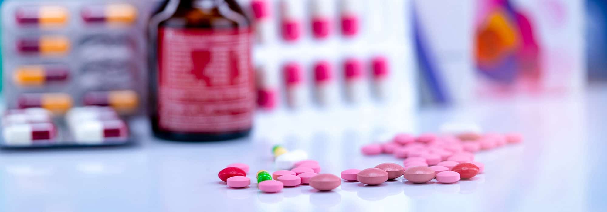 Various medication on pharmacy counter