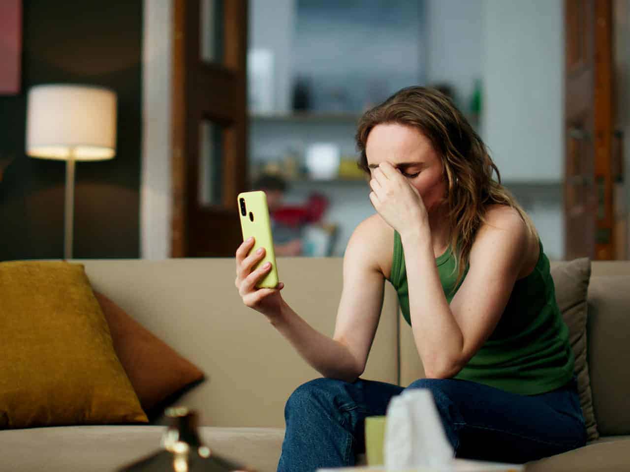 Woman upset on phone
