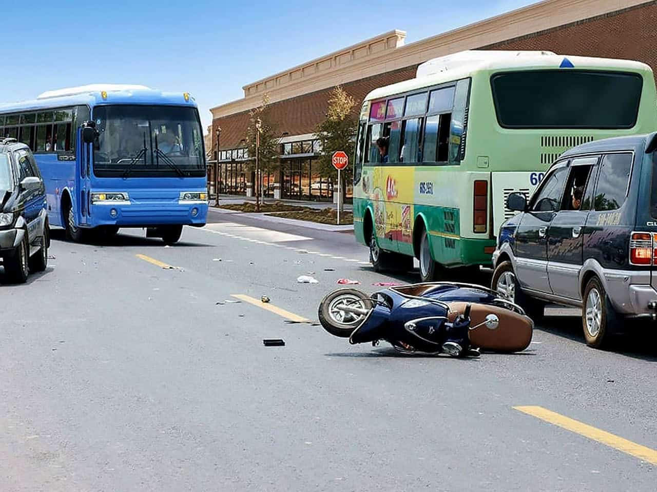 Scooter hit by motor vehicle on busy road