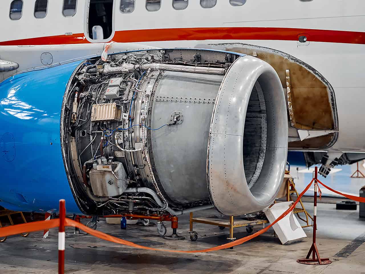 Aircraft engine disassembled