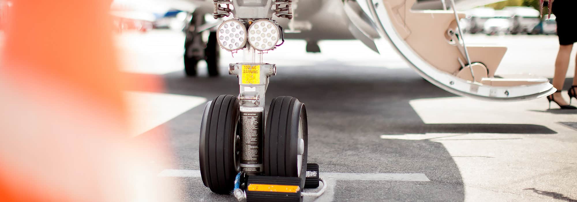 Airplane landing gear closeup