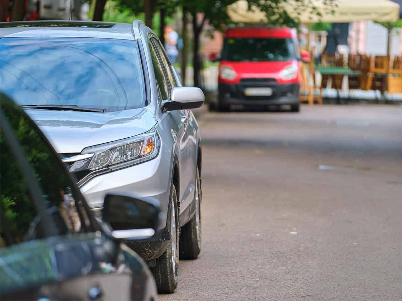 Cars parked small town
