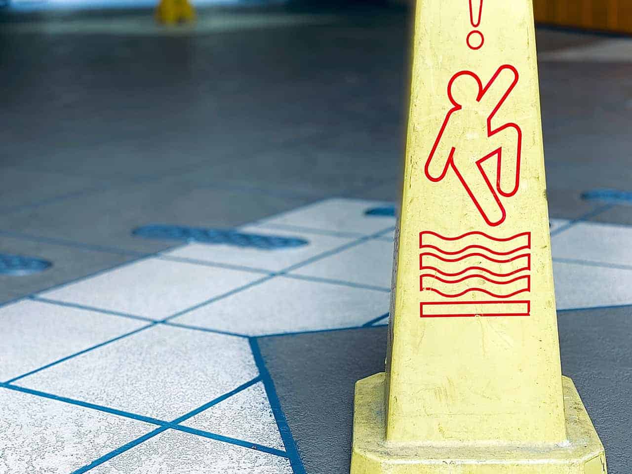 Wet floor sign in lobby